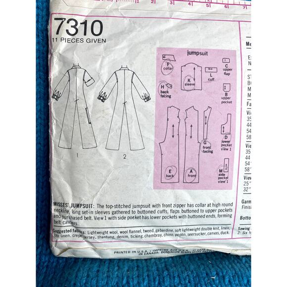Simplicity 7310 Sewing pattern jumpsuit pockets 1970s size 12 - Picture 4 of 5